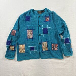 Vtg Alex Kim Sweater Womens Small Embroidered Patchwork Cottage Grandma Core